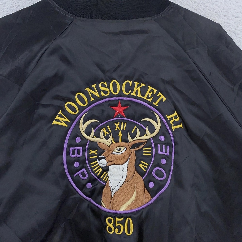 Vtg Woonsocket Rhode Island Elks Lodge Satin Bomber Jacket Large BPOE 850 Ralph